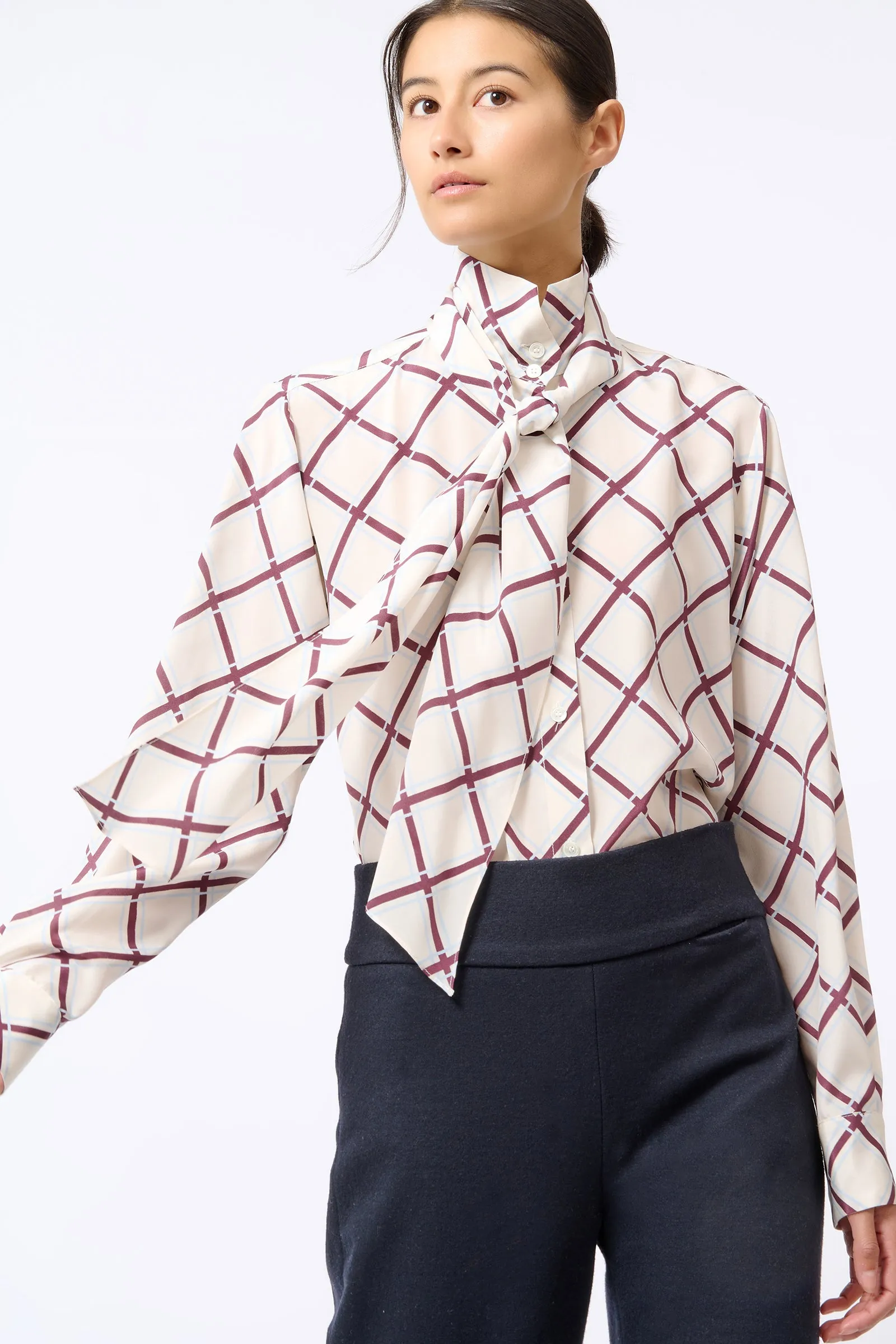 Scarf Tie Blouse - Diagonal Print