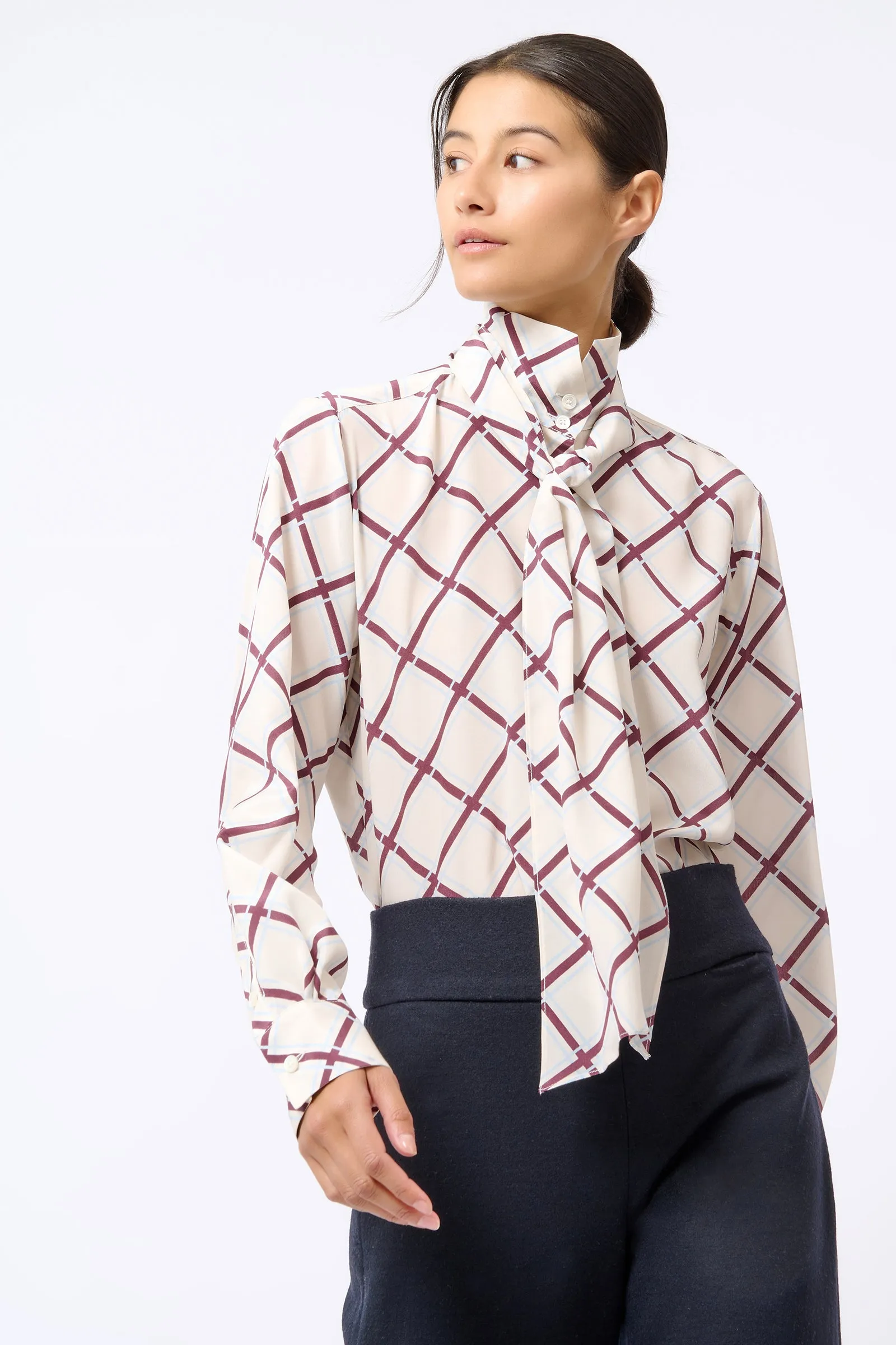 Scarf Tie Blouse - Diagonal Print