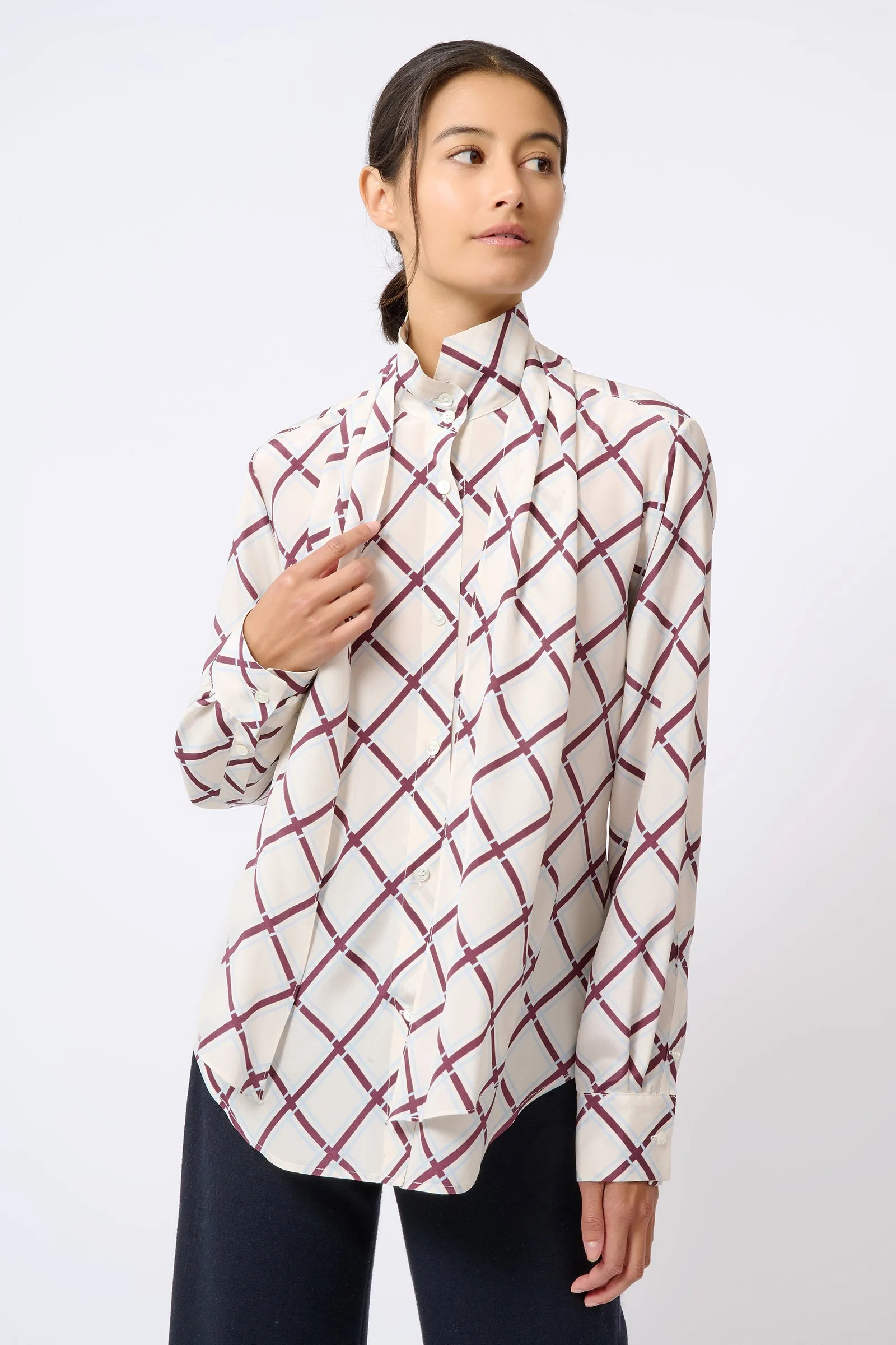 Scarf Tie Blouse - Diagonal Print