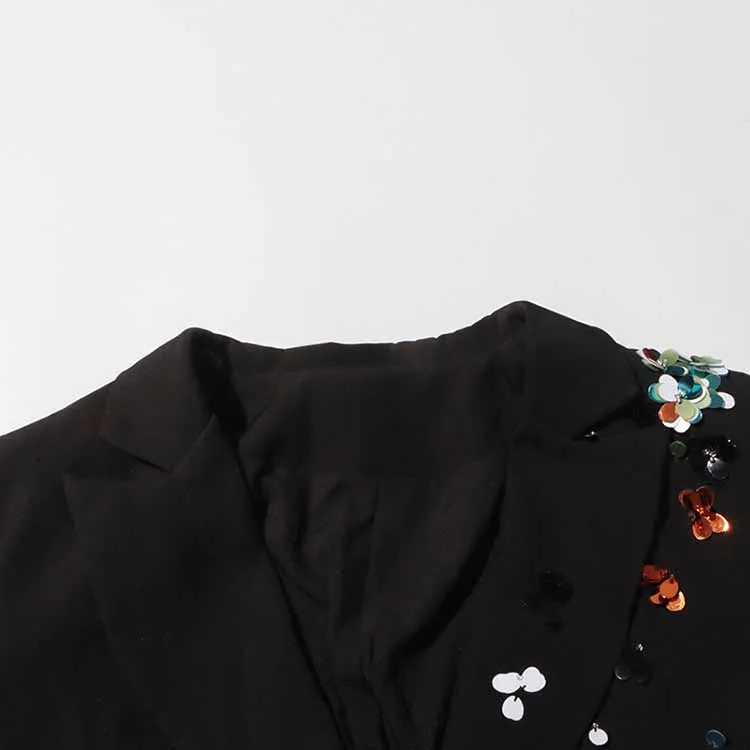 Sequin Flower Blazer Black Scrunched Coat