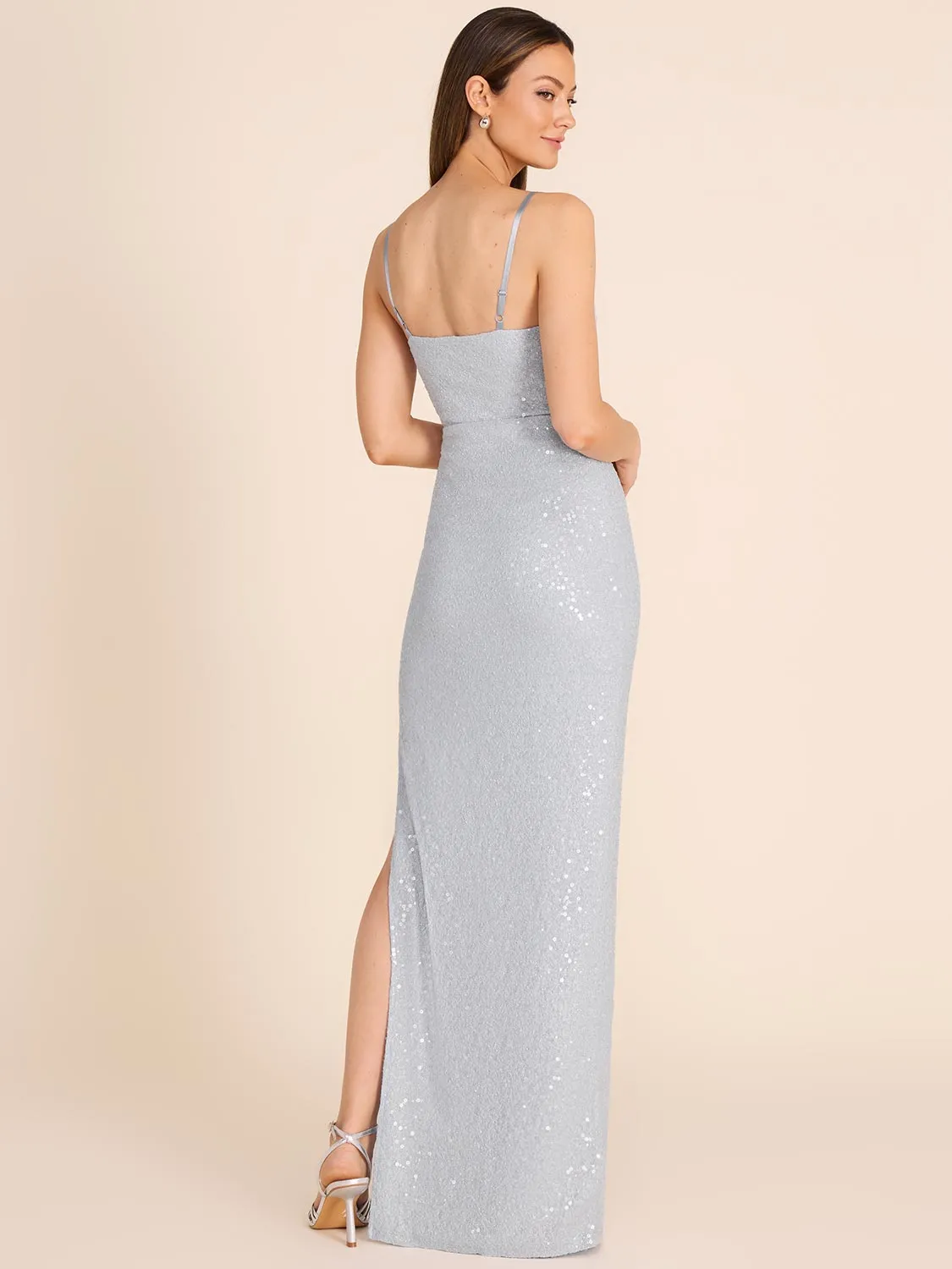 Sequin Jacquard Cowl Neck Column Gown