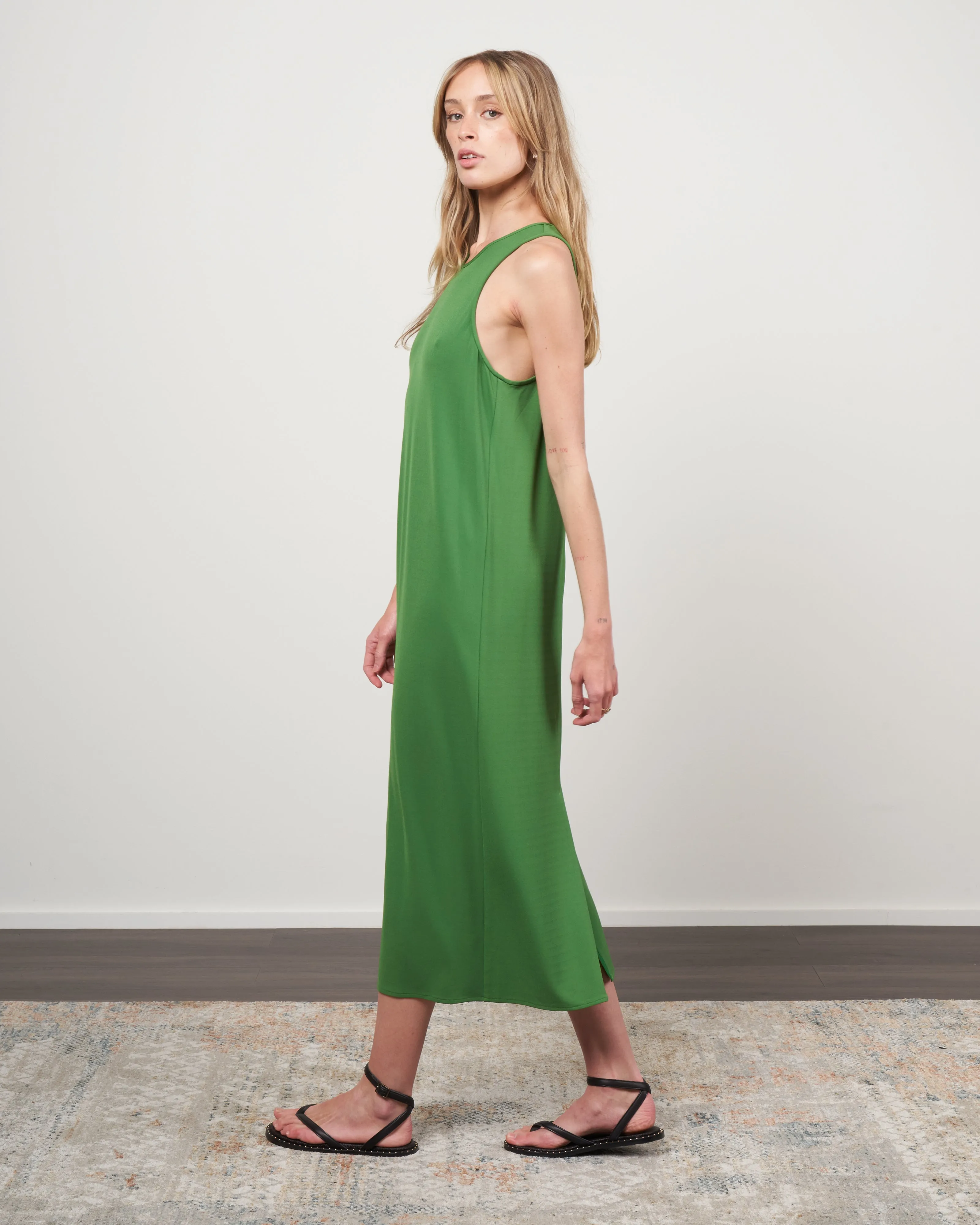 serpentine jersey tank dress - leaf green