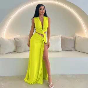 Sexy Hollow Out Twist Knot High Slit Maxi Dress