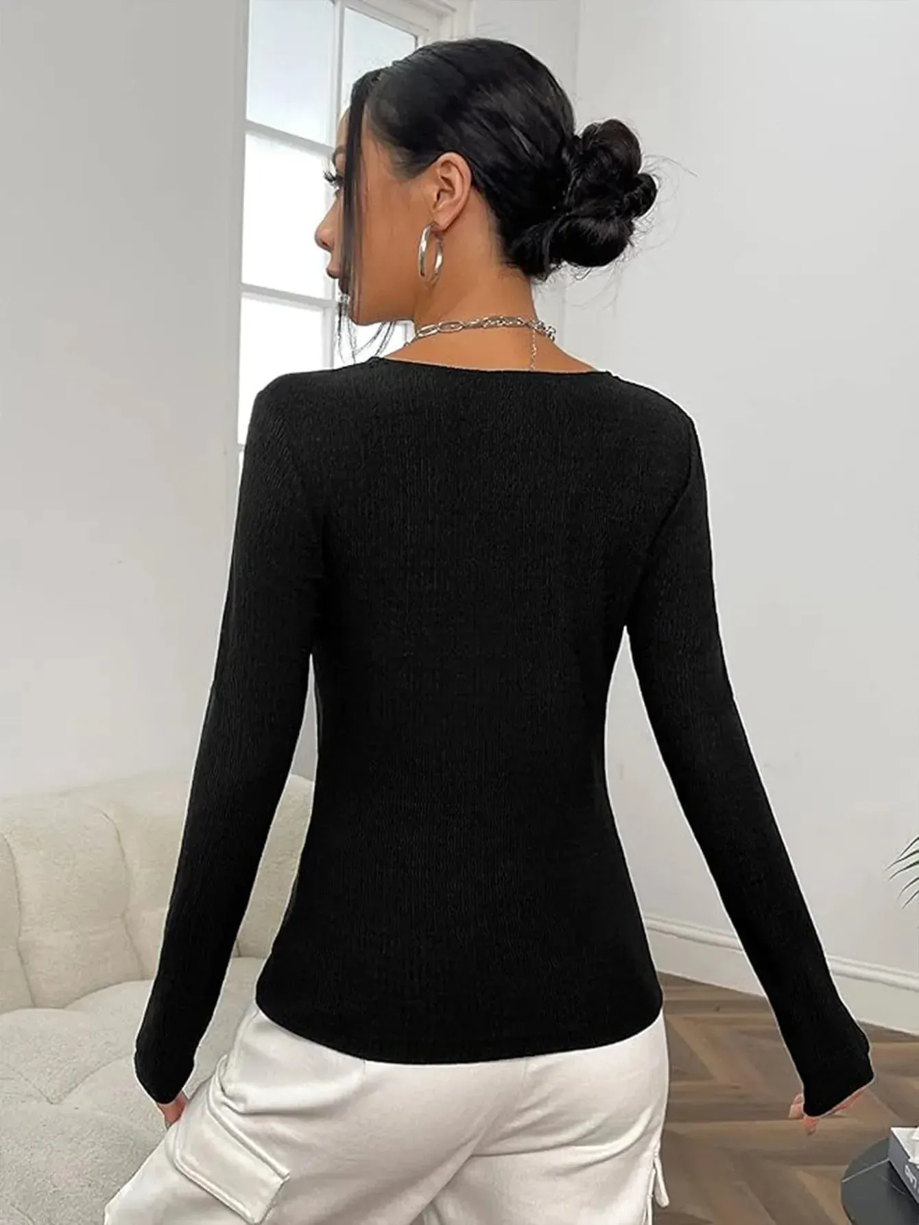 Sexy V-Neck Knitted Base Shirt Figure Slim Fit Top Women