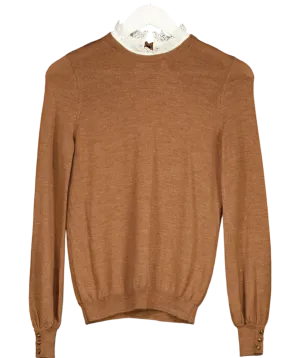 Sezane Brown Eduardo Merino Wool Sweater UK S