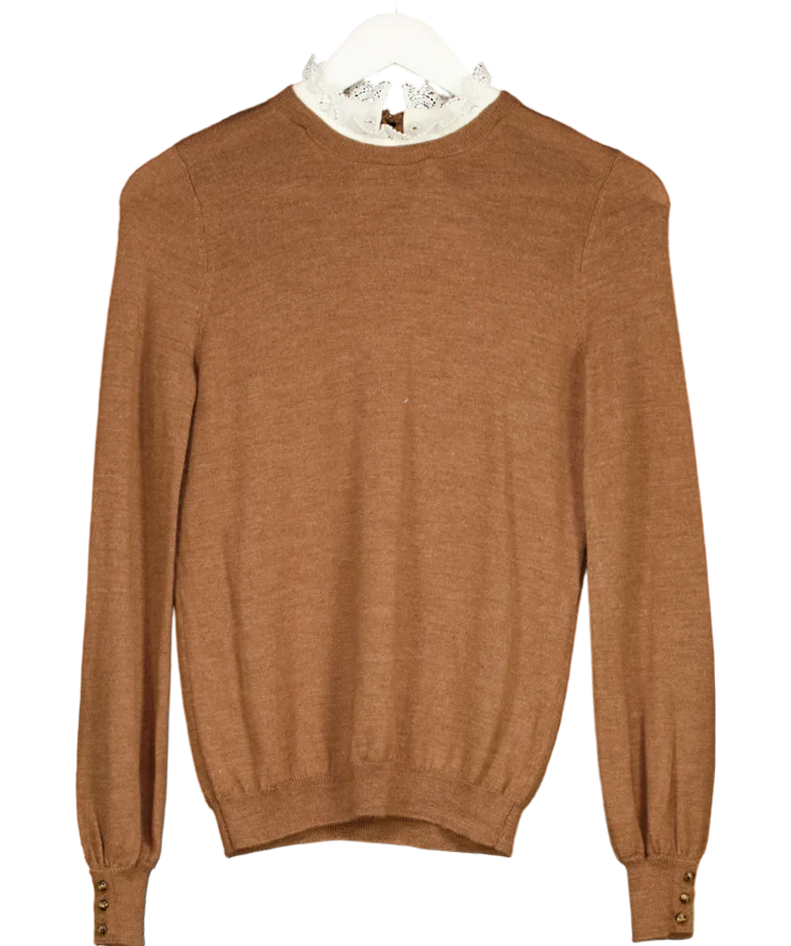 Sezane Brown Eduardo Merino Wool Sweater UK S