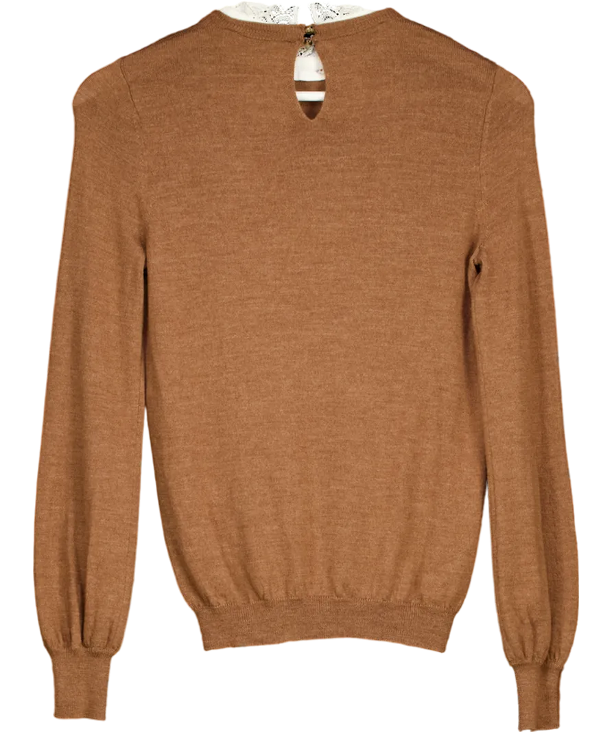 Sezane Brown Eduardo Merino Wool Sweater UK S