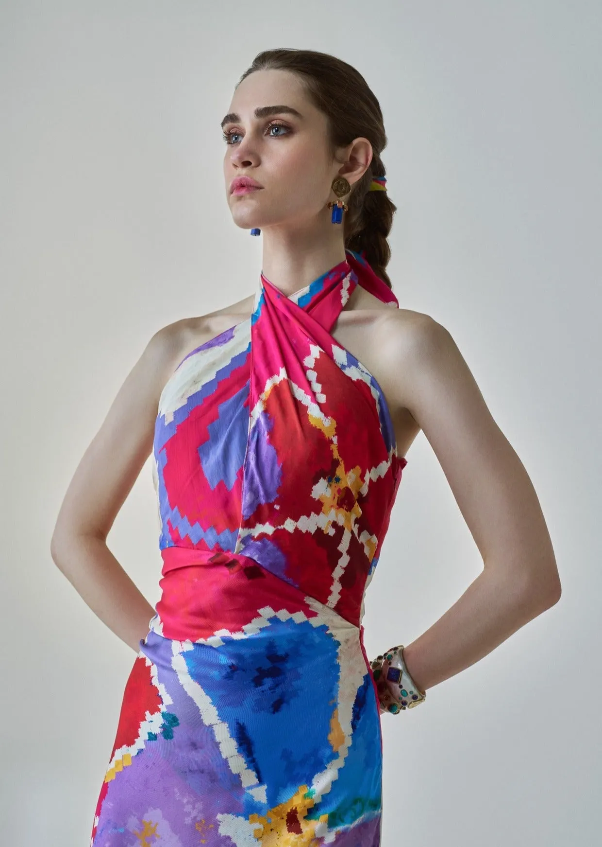 Shailee pink ikat halter dress
