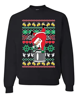 Shark & Hammer Santa Keg Stand Beer Drinking Drunk Ugly Christmas Sweater Unisex Crewneck Graphic Sweatshirt, Black, X-Large
