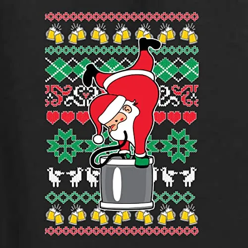 Shark & Hammer Santa Keg Stand Beer Drinking Drunk Ugly Christmas Sweater Unisex Crewneck Graphic Sweatshirt, Black, X-Large