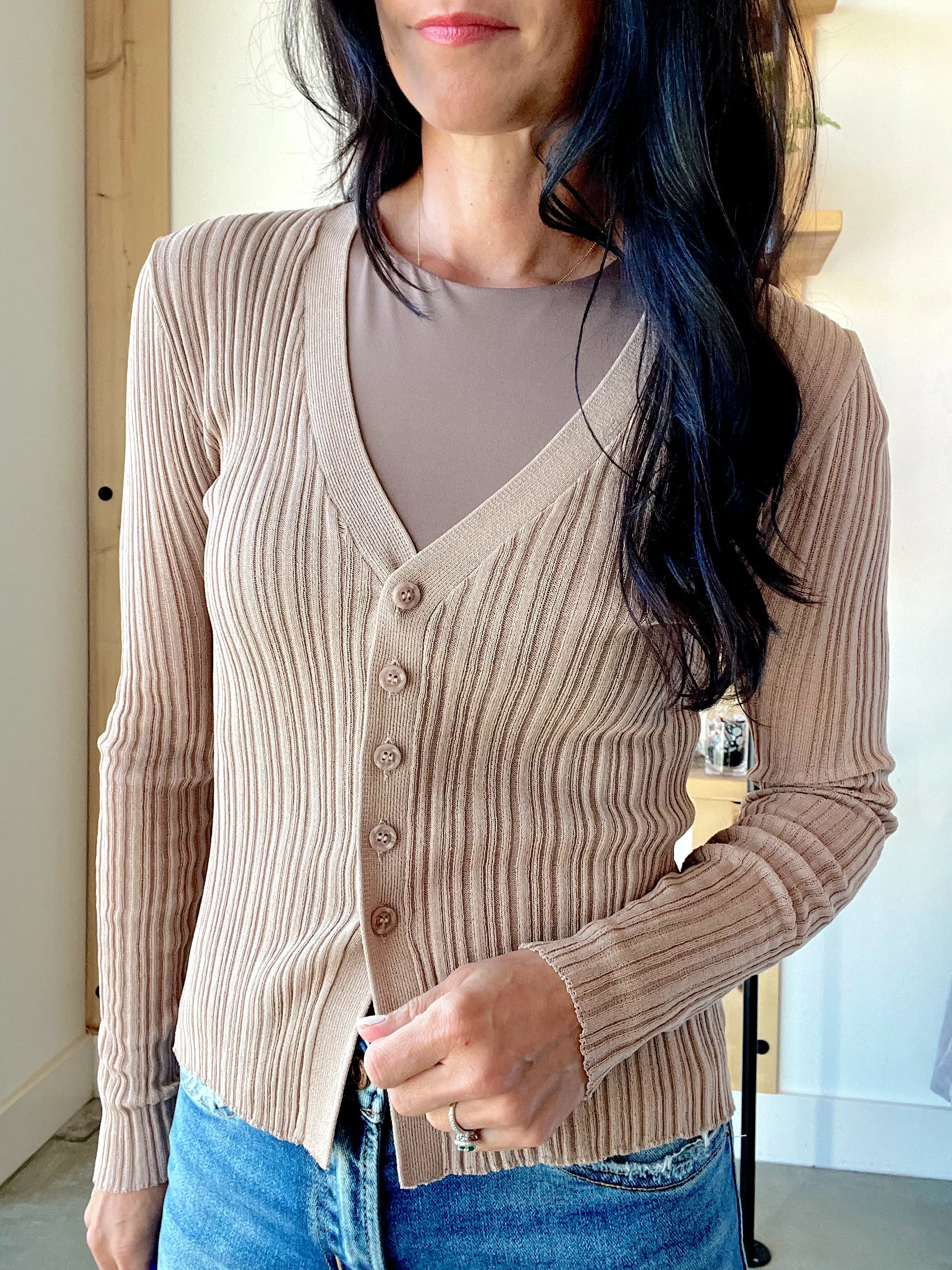 Sheer Knit Cardigan in Khaki