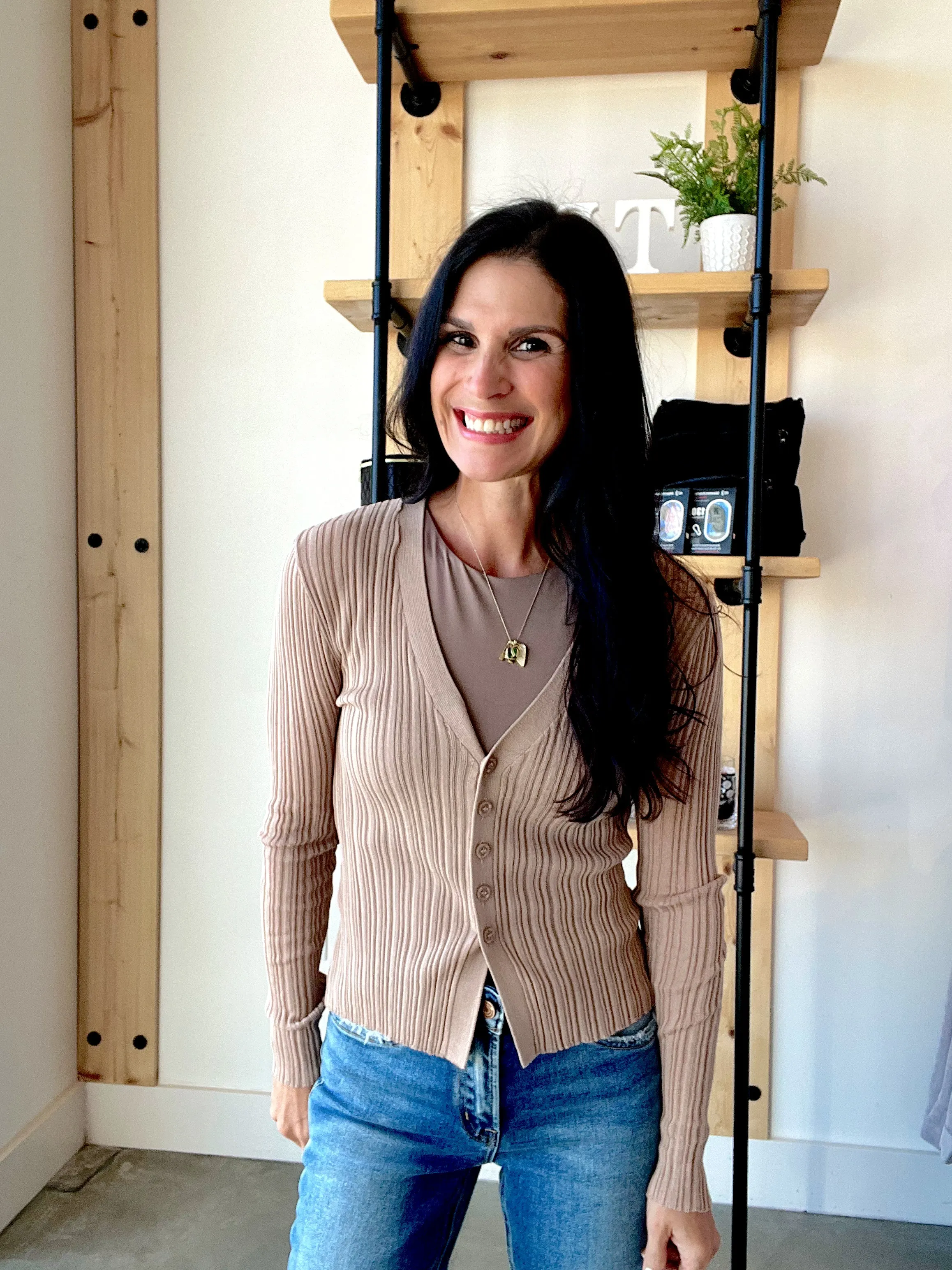 Sheer Knit Cardigan in Khaki