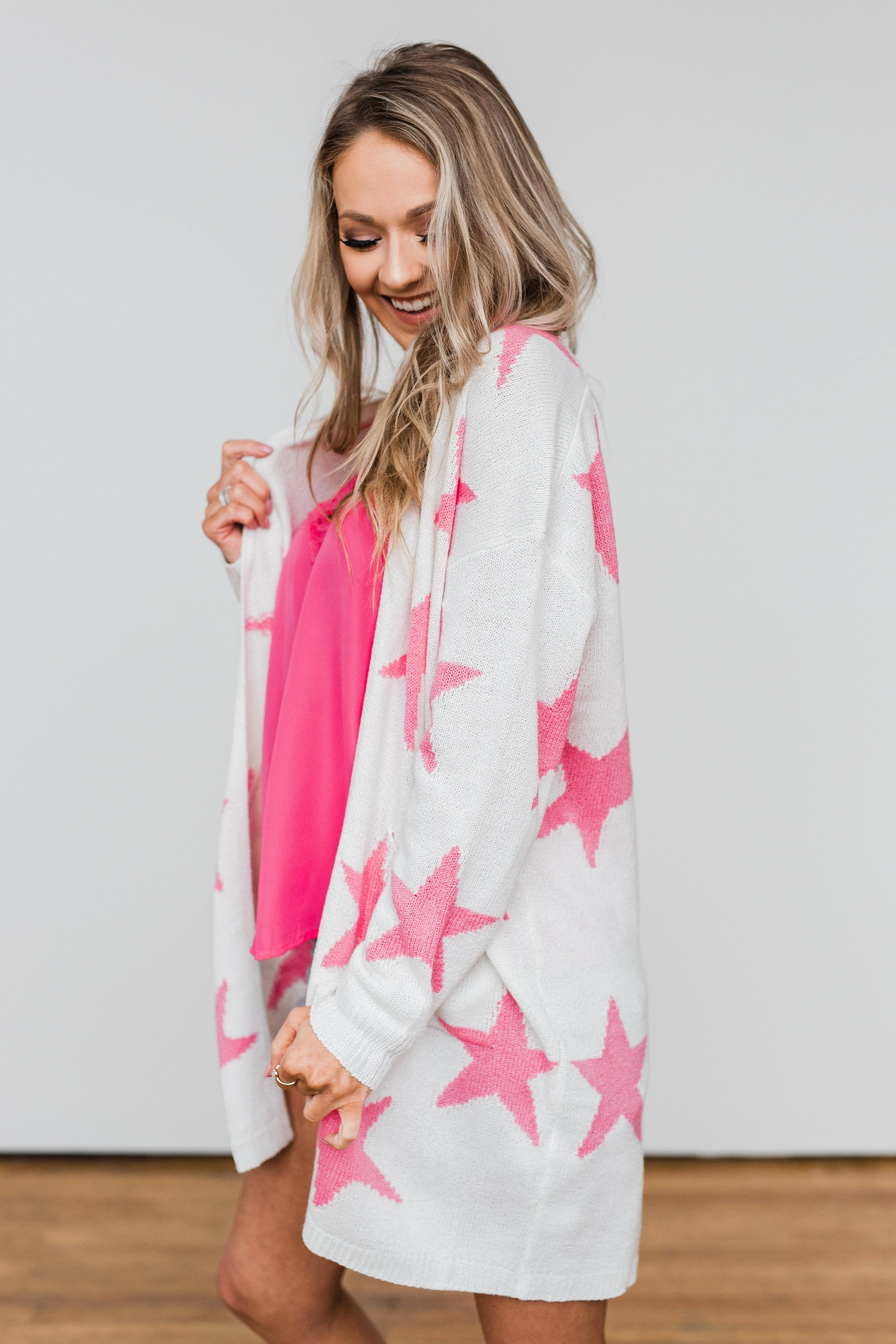 Shoot For The Stars Knit Cardigan- Ivory & Pink