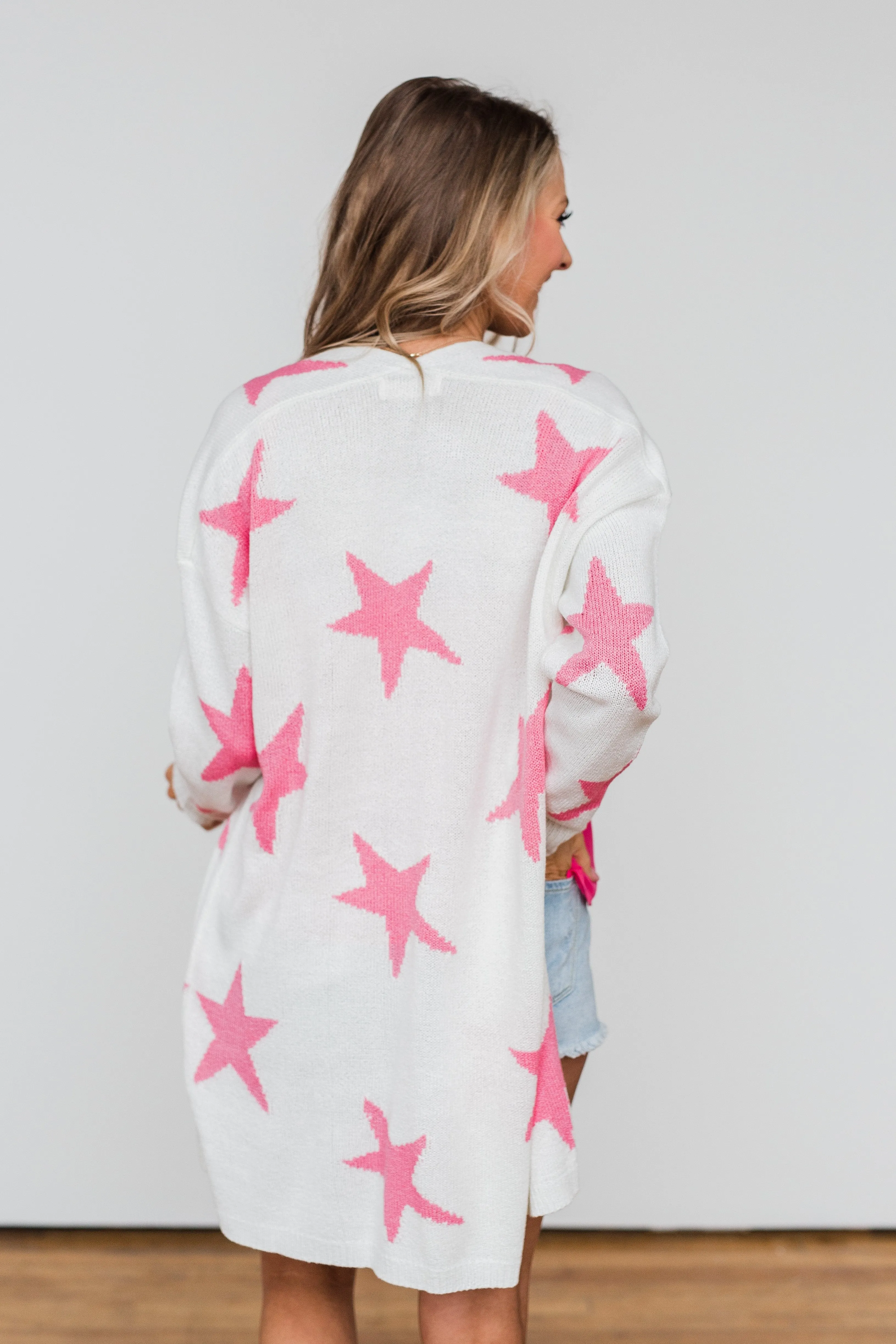 Shoot For The Stars Knit Cardigan- Ivory & Pink