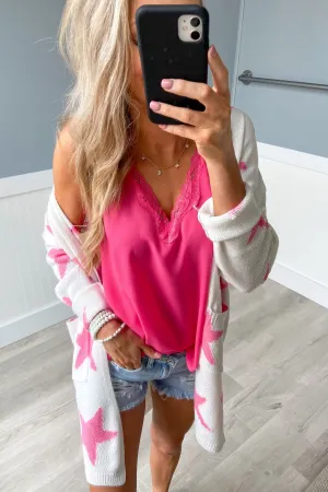 Shoot For The Stars Knit Cardigan- Ivory & Pink
