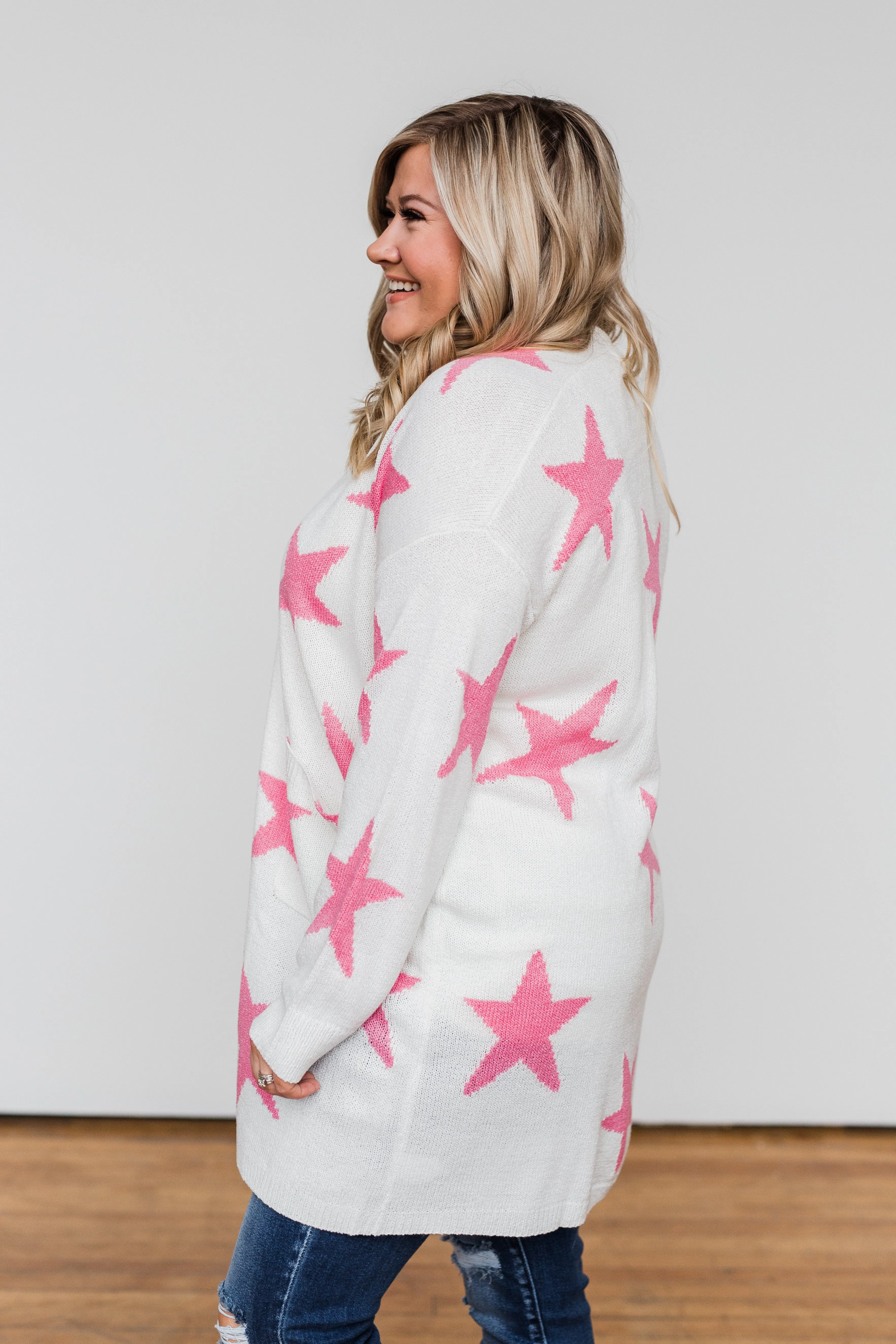 Shoot For The Stars Knit Cardigan- Ivory & Pink
