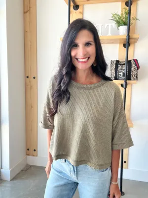 Short Sleeve Knit Crop in Dusty Olive