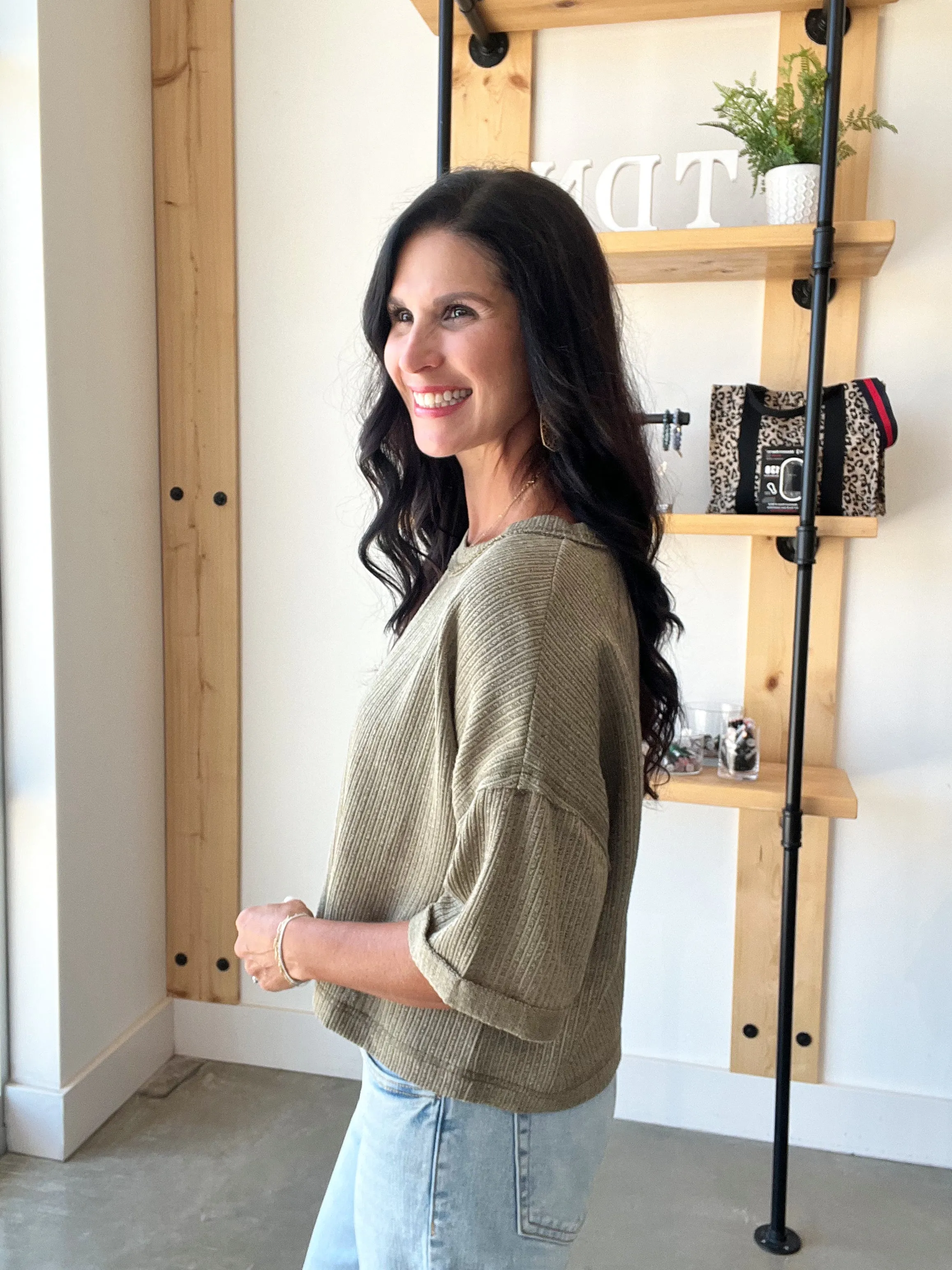 Short Sleeve Knit Crop in Dusty Olive