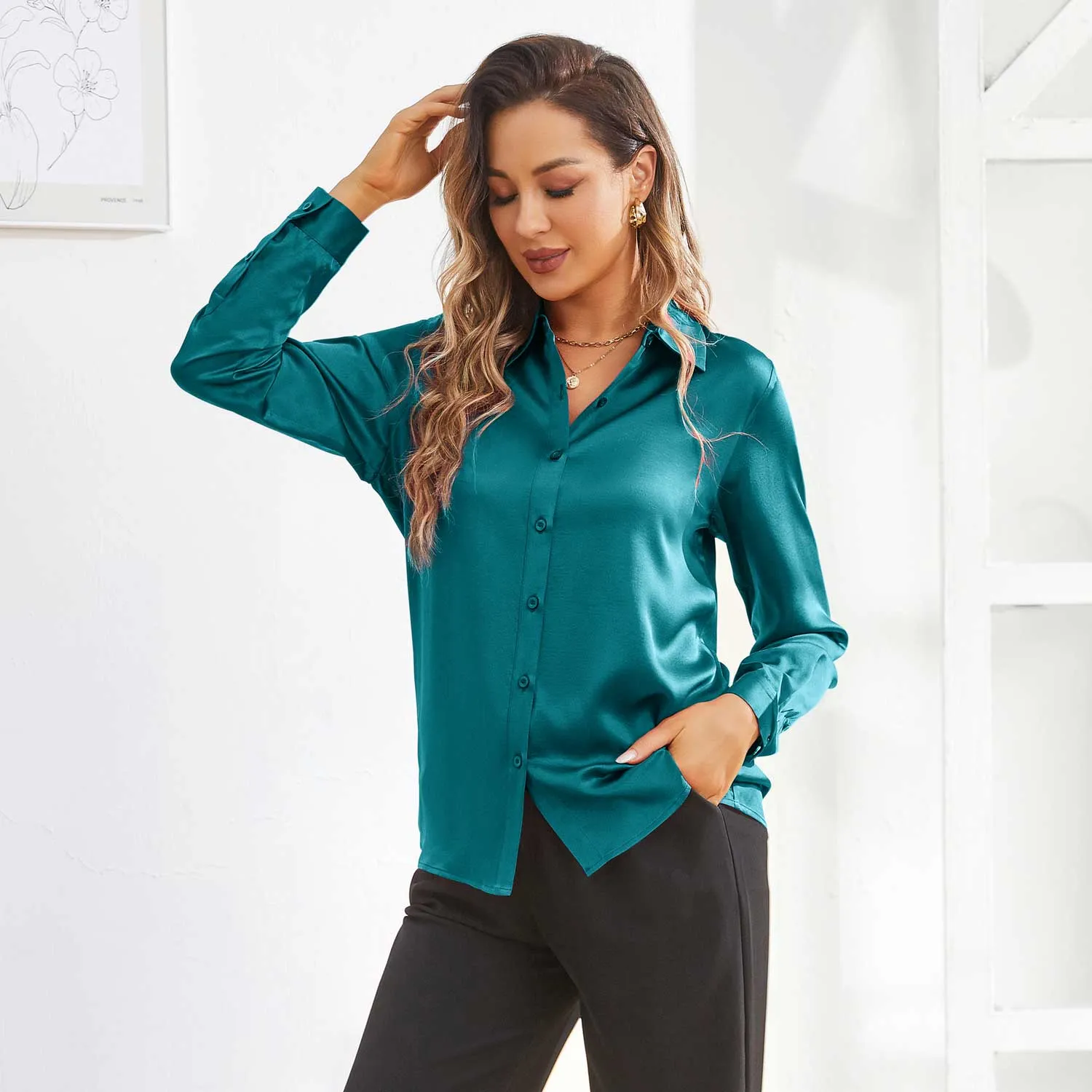 Silk Button Down Shirt For Women's Long Sleeve Silk Tops