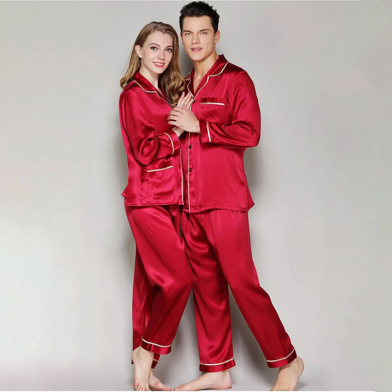 Silk Couple Pajamas Set Matching Pure Silk Pajamas