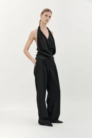 SILK COWL NECK TOP - BLACK