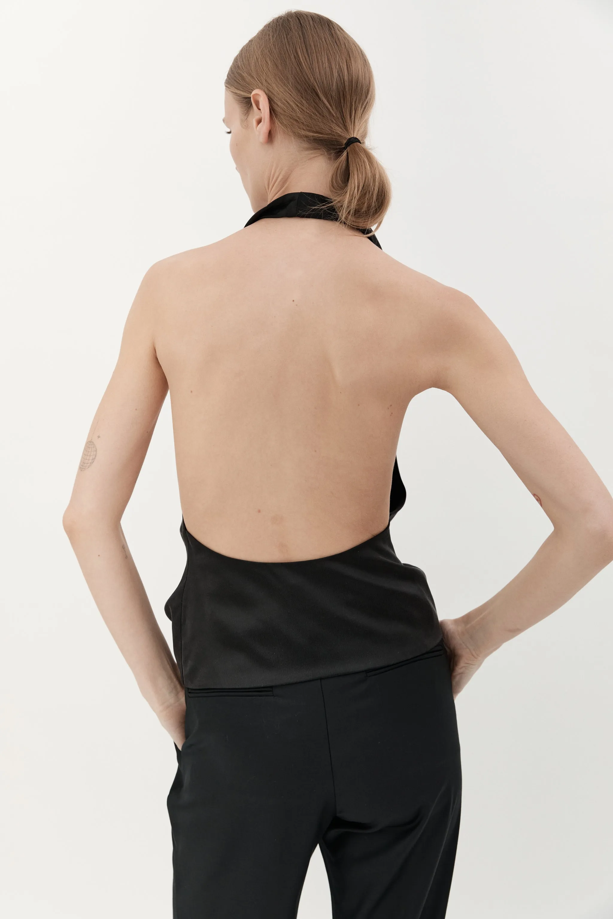 SILK COWL NECK TOP - BLACK