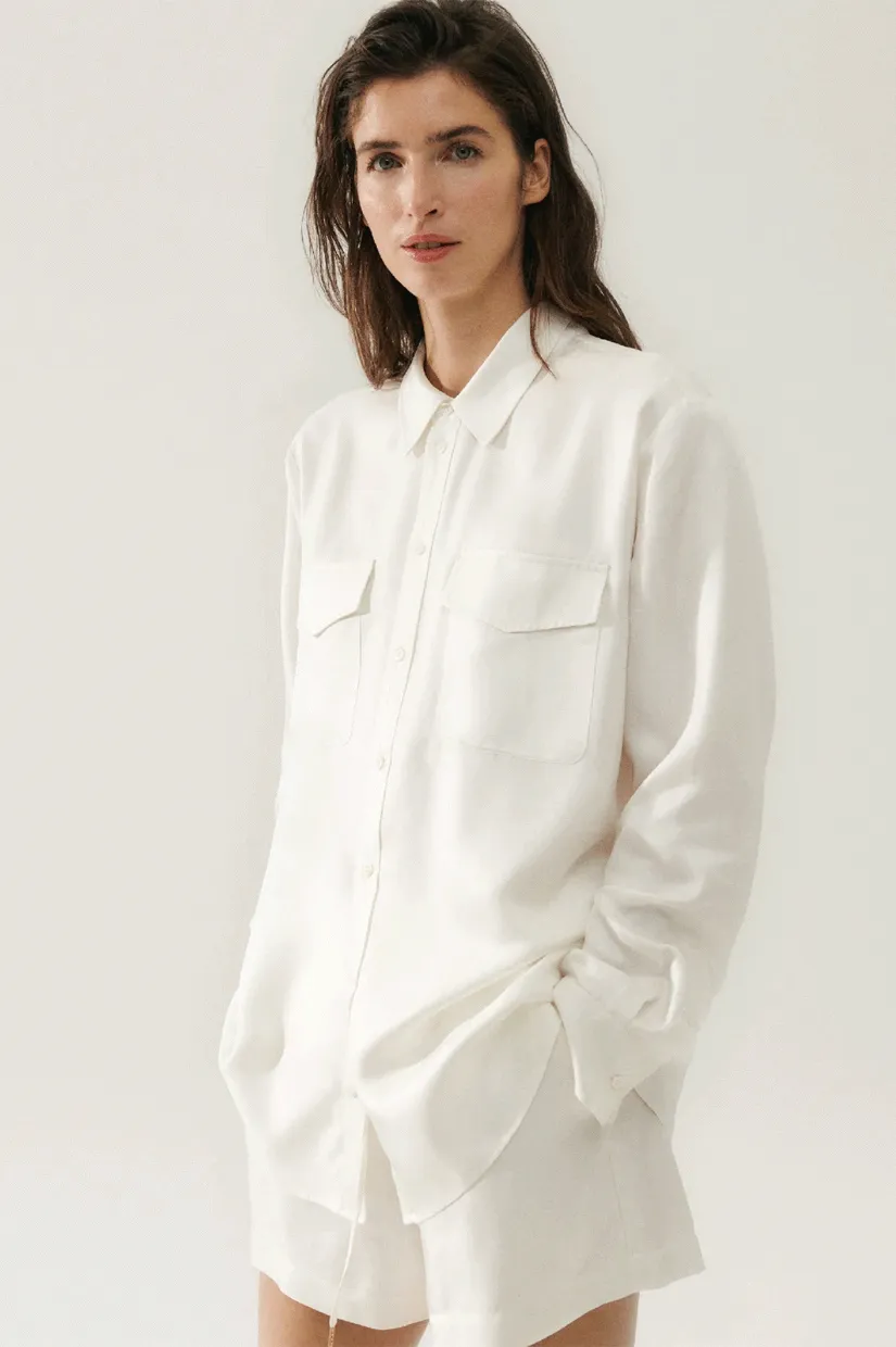 Silk Laundry Twill Boyfriend Shirt - White
