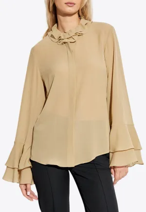Silk Long-Sleeved Ruffled Blouse
