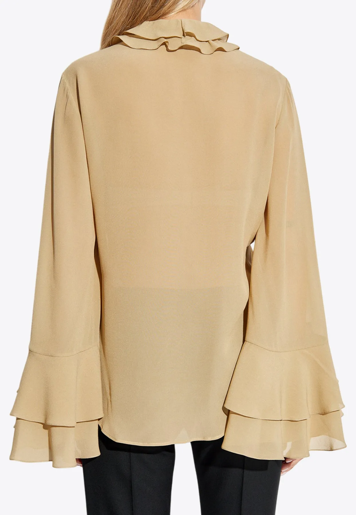 Silk Long-Sleeved Ruffled Blouse