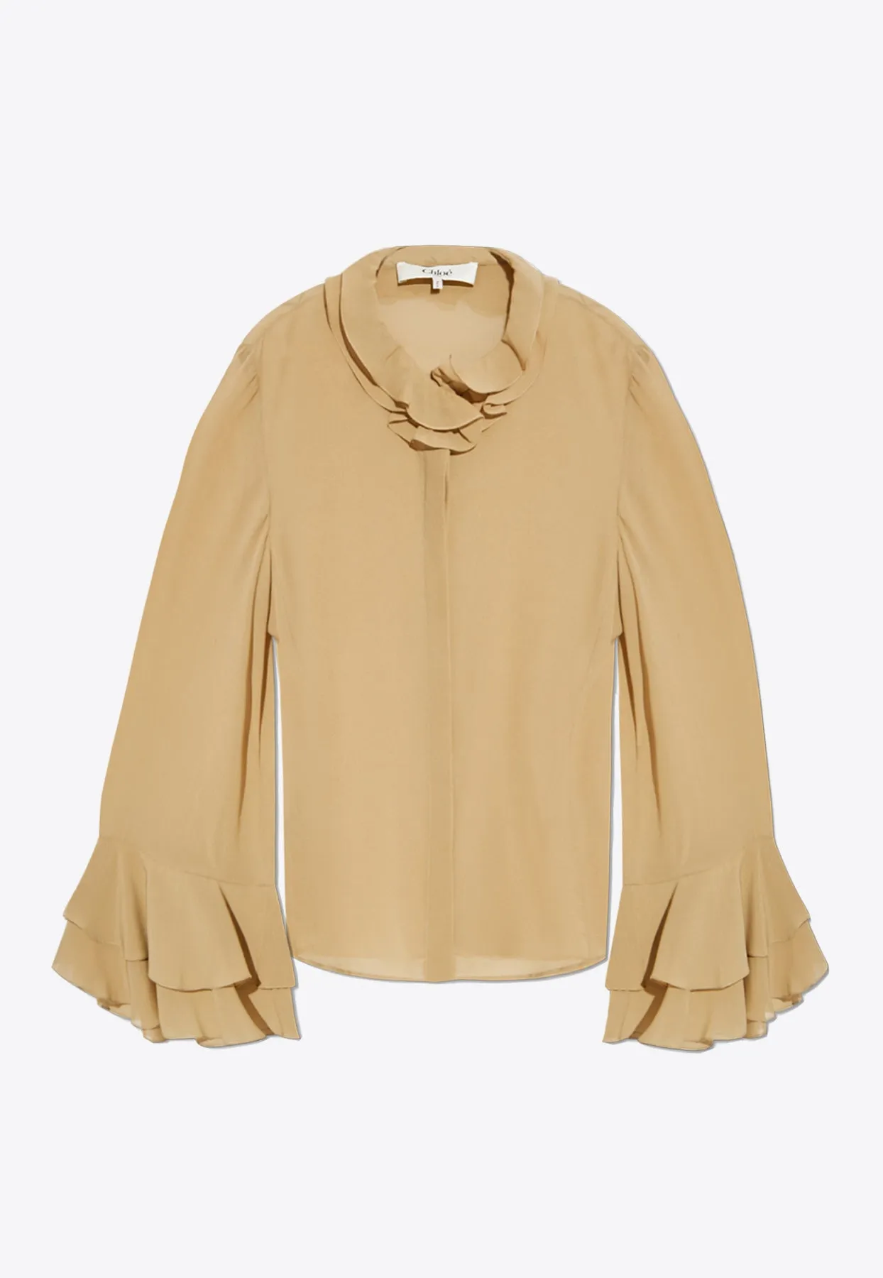Silk Long-Sleeved Ruffled Blouse