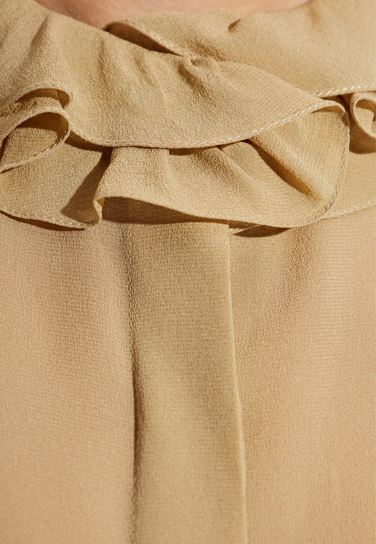Silk Long-Sleeved Ruffled Blouse