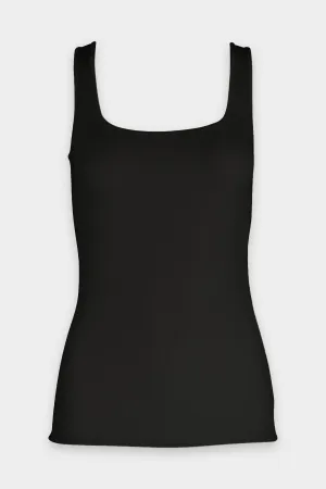 Silk Rib Square Neck Tank in Black
