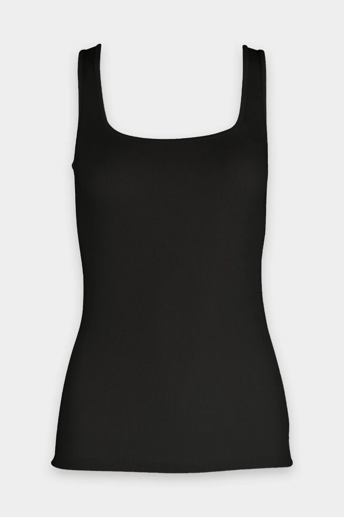 Silk Rib Square Neck Tank in Black