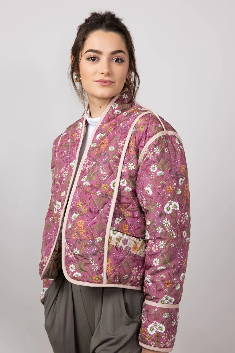 Simply Southern Reversible Quilted Floral Jacket for Women in Tan/Pink | PP-0224-JKT-REVERSIBLE-TANFLD