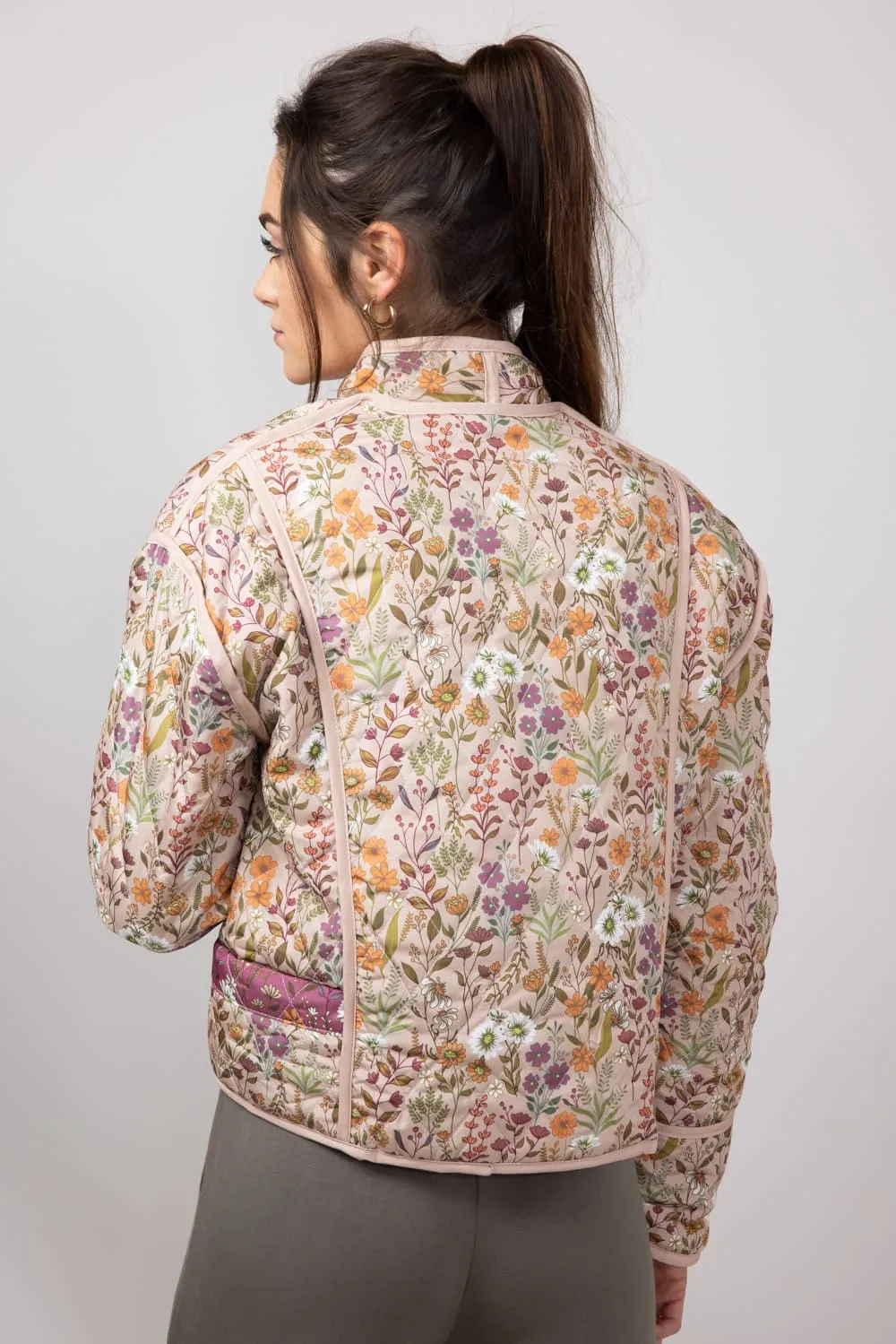 Simply Southern Reversible Quilted Floral Jacket for Women in Tan/Pink | PP-0224-JKT-REVERSIBLE-TANFLD
