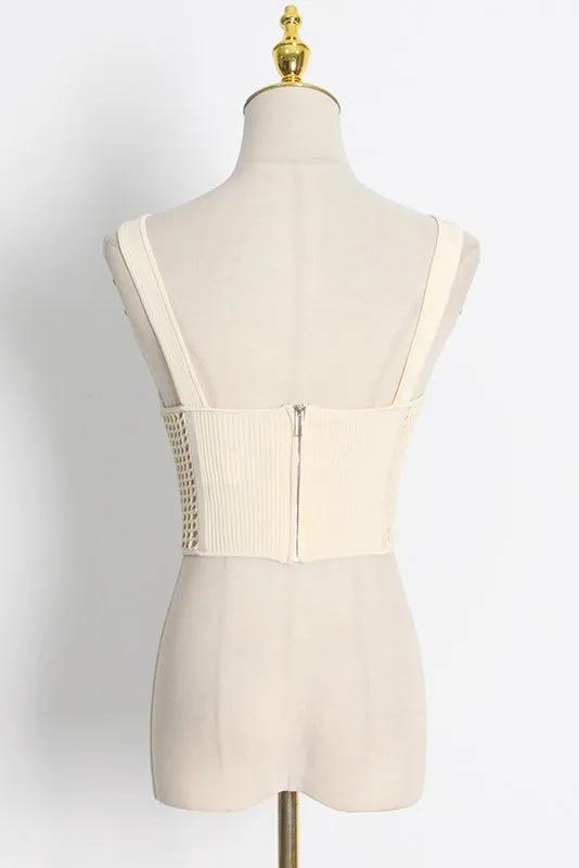 Sleeveless corset-style crochet knit top