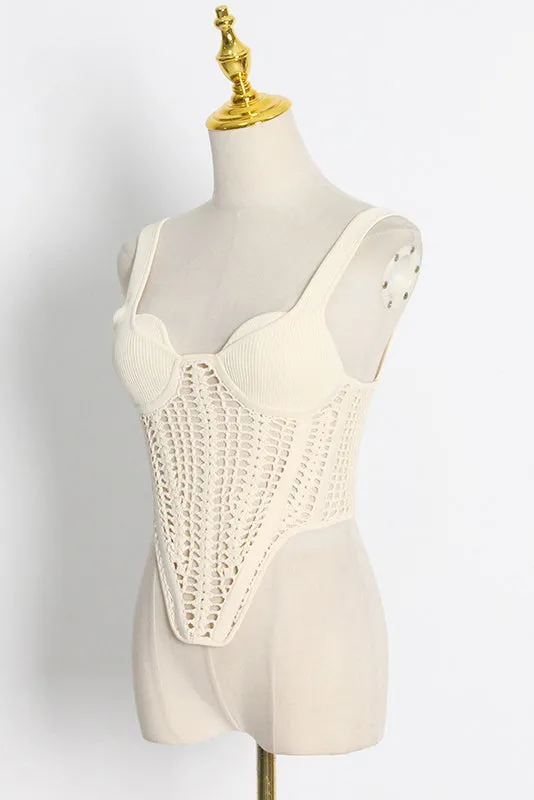 Sleeveless corset-style crochet knit top