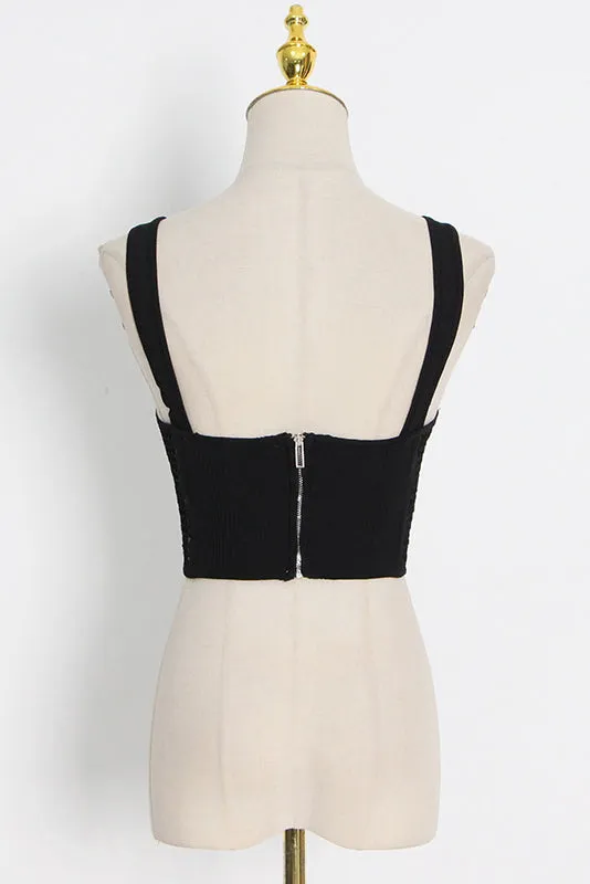 Sleeveless corset-style crochet knit top