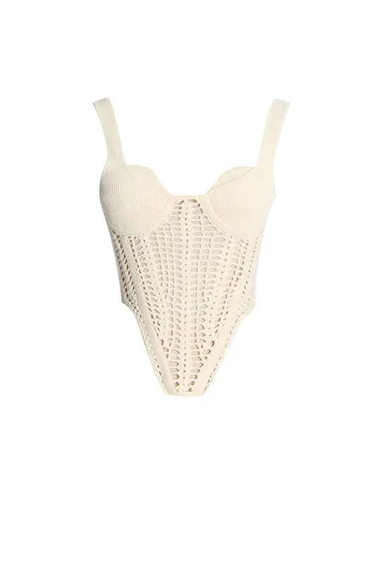 Sleeveless corset-style crochet knit top