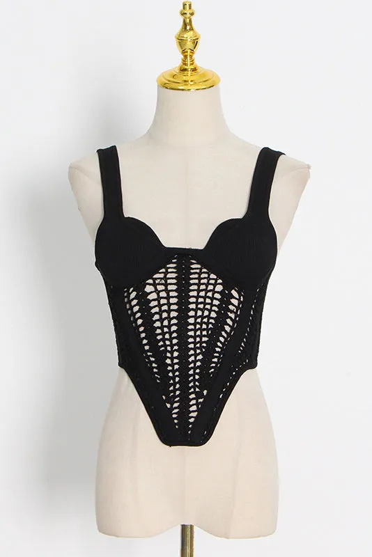 Sleeveless corset-style crochet knit top