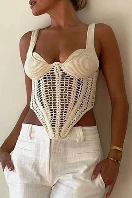 Sleeveless corset-style crochet knit top