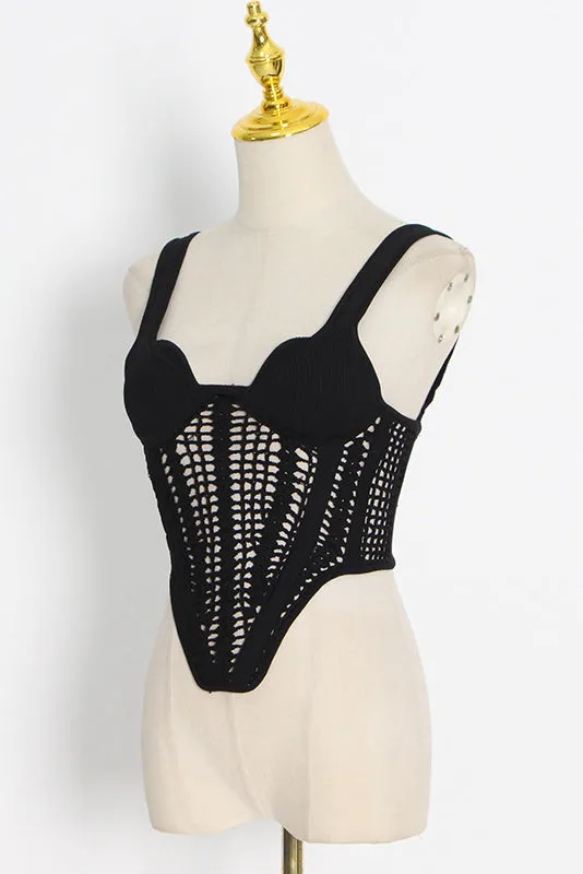 Sleeveless corset-style crochet knit top