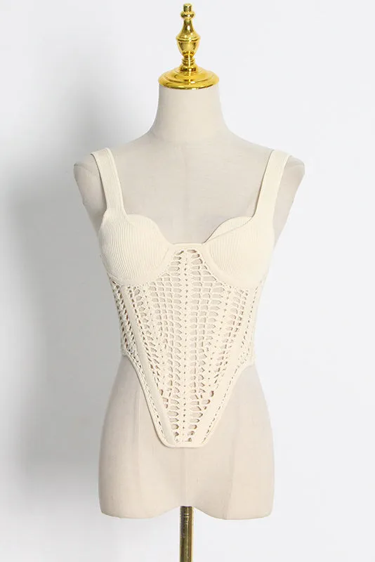 Sleeveless corset-style crochet knit top