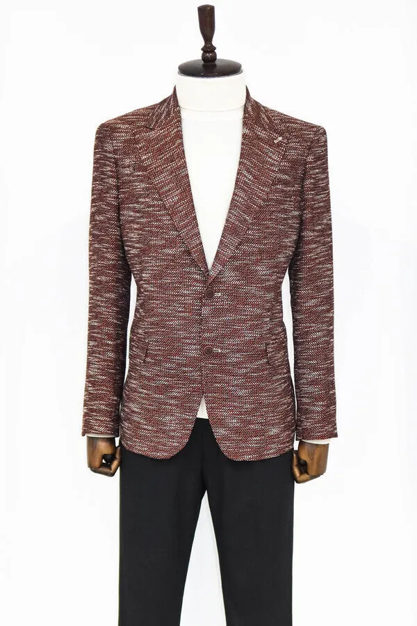 Slim Fit Patterned Sport Brown Men Blazer - Wessi