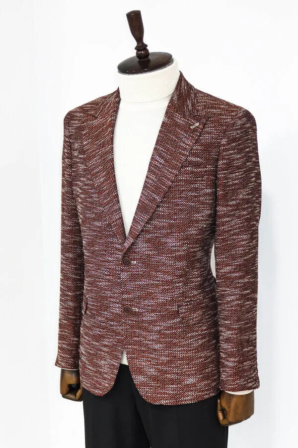 Slim Fit Patterned Sport Brown Men Blazer - Wessi