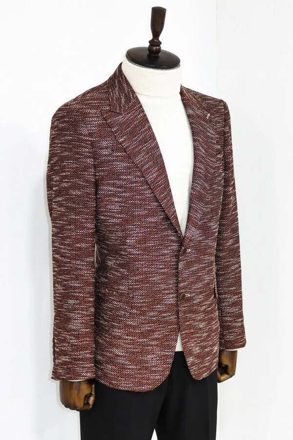 Slim Fit Patterned Sport Brown Men Blazer - Wessi