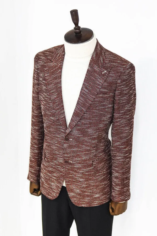 Slim Fit Patterned Sport Brown Men Blazer - Wessi