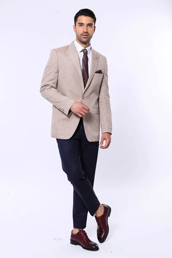 Slim-Fit Peak Lapel Light Brown Jacket - Wessi