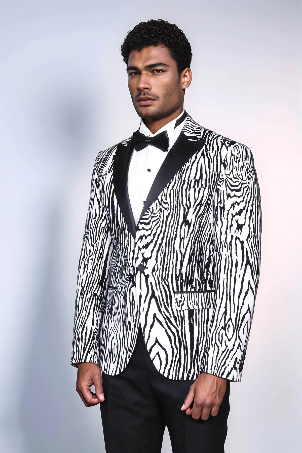 Slim Fit Zebra Patterned White Men Prom Blazer - Wessi