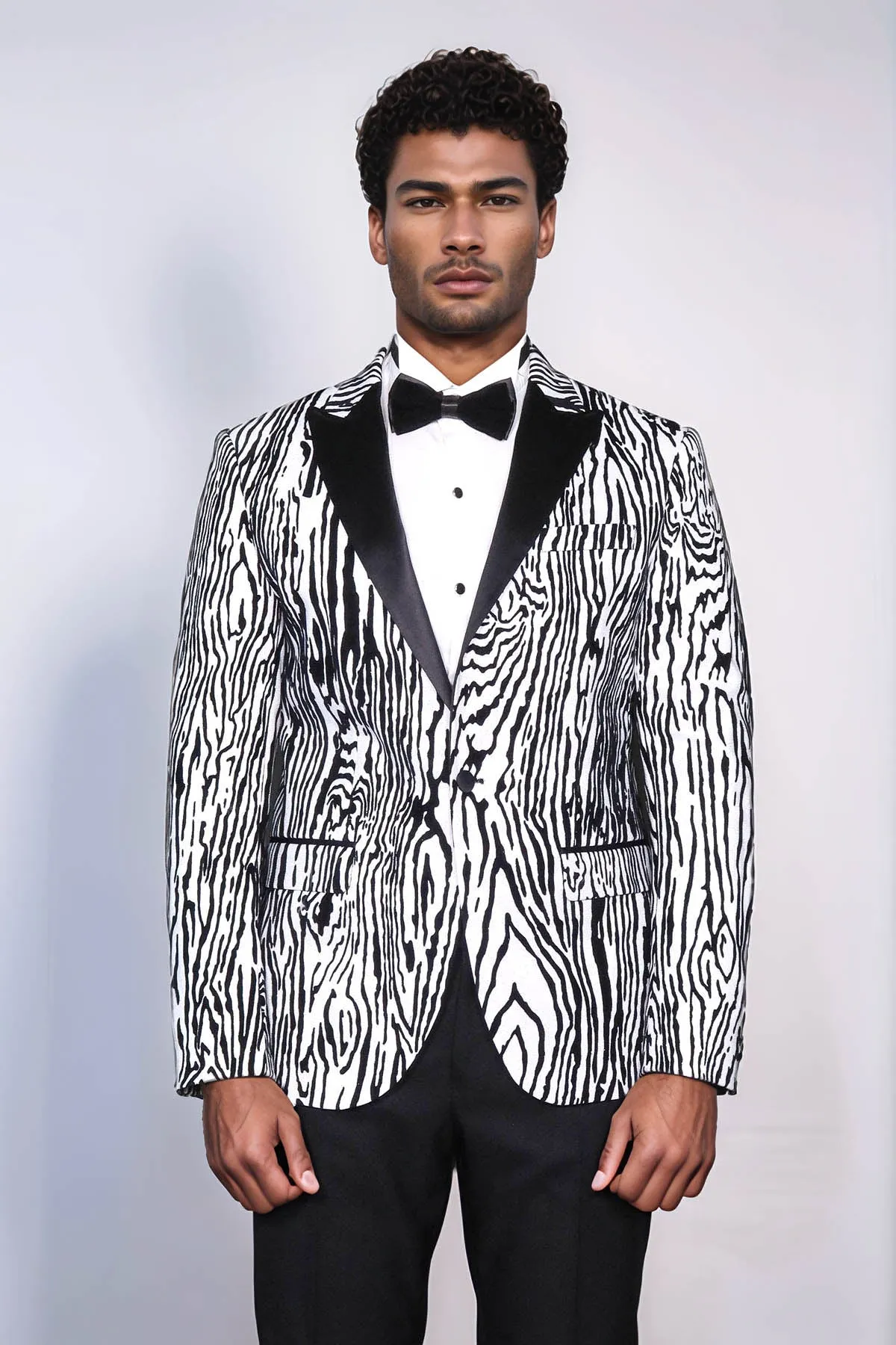 Slim Fit Zebra Patterned White Men Prom Blazer - Wessi